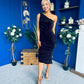 Henley Velvet One Shoulder Midi Dress Chocolate