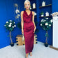 Lucia Satin Cowl Neck Cross Back Midi Dress Wine PRE ORDER 28 OCT