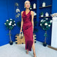 Lucia Satin Cowl Neck Cross Back Midi Dress Wine PRE ORDER 28 OCT