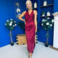Lucia Satin Cowl Neck Cross Back Midi Dress Wine PRE ORDER 28 OCT