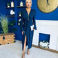 Ashley Studded Plunge Midi Dress Navy