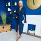 Ashley Studded Plunge Midi Dress Navy