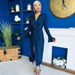Ashley Studded Plunge Midi Dress Navy