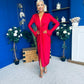 Ashley Studded Plunge Midi Dress Red