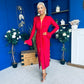 Ashley Studded Plunge Midi Dress Red