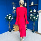 Ashley Studded Plunge Midi Dress Red