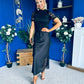 Hollie Detail Top & Satin Skirt Set Black
