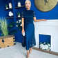 Hollie Detail Top & Satin Skirt Set Navy