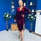 Annie Velvet Detailed Midi Dress Burgundy
