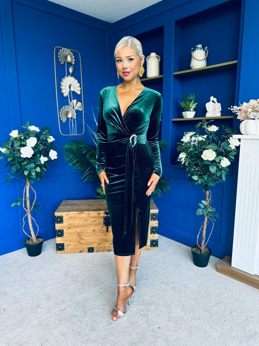 Annie Velvet Detailed Midi Dress Forest