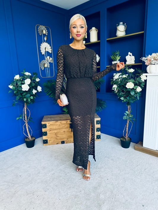 Sonya Detailed Midi Dress Chocolate