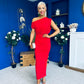 Myra Off Shoulder Draped Midi Dress Red