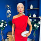 Myra Off Shoulder Draped Midi Dress Red