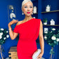 Myra Off Shoulder Draped Midi Dress Red