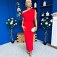 Myra Off Shoulder Draped Midi Dress Red