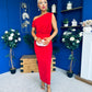 Myra Off Shoulder Draped Midi Dress Red