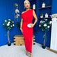 Myra Off Shoulder Draped Midi Dress Red