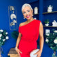 Myra Off Shoulder Draped Midi Dress Red