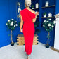 Myra Off Shoulder Draped Midi Dress Red