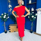 Myra Off Shoulder Draped Midi Dress Red