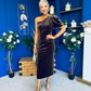 Nadia One Shoulder Velvet Occasion Dress Chocolate