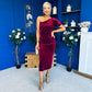 Nadia One Shoulder Velvet Occasion Dress Wine