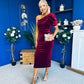 Nadia One Shoulder Velvet Occasion Dress Wine