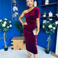Nadia One Shoulder Velvet Occasion Dress Wine