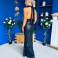 Gayle Sequin Halterneck Maxi Dress Black