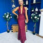 Gayle Sequin Halterneck Maxi Dress Wine