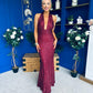 Gayle Sequin Halterneck Maxi Dress Wine