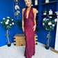 Gayle Sequin Halterneck Maxi Dress Wine