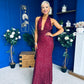Gayle Sequin Halterneck Maxi Dress Wine