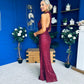 Gayle Sequin Halterneck Maxi Dress Wine