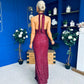 Gayle Sequin Halterneck Maxi Dress Wine
