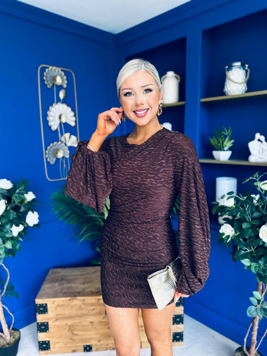 Stella Detailed Burnout Mini Dress Chocolate