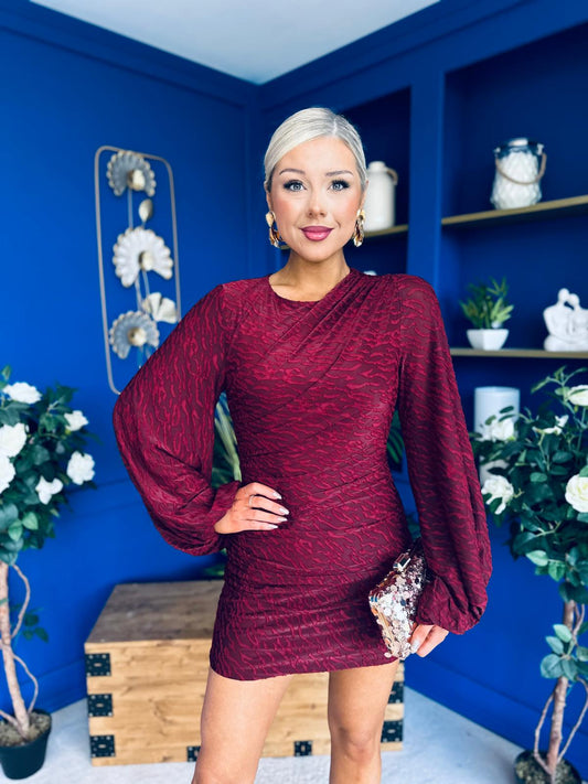 Stella Detailed Burnout Mini Dress Burgundy