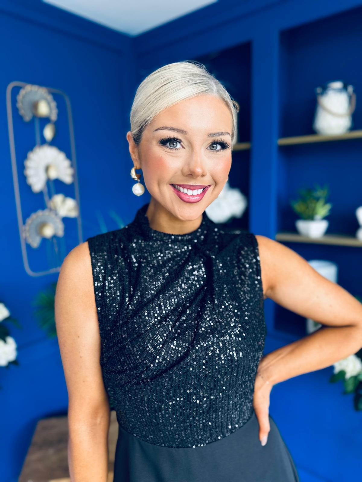 Annabel Sequin Occasion Midi Dress Black