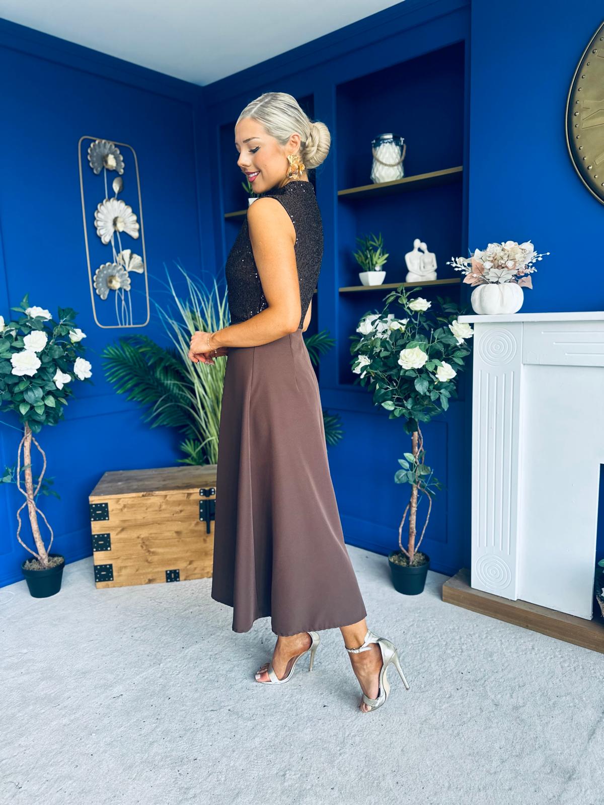 Annabel Sequin Occasion Midi Dress Chocolate