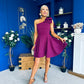 Whitney One Shoulder Bow Detail Mini Dress Berry