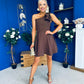 Whitney One Shoulder Bow Detail Mini Dress Chocolate