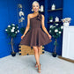 Whitney One Shoulder Bow Detail Mini Dress Chocolate