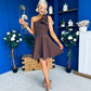 Whitney One Shoulder Bow Detail Mini Dress Chocolate