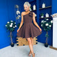 Whitney One Shoulder Bow Detail Mini Dress Chocolate