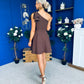 Whitney One Shoulder Bow Detail Mini Dress Chocolate