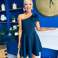 Whitney One Shoulder Bow Detail Mini Dress Navy