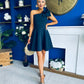 Whitney One Shoulder Bow Detail Mini Dress Navy