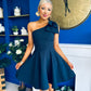 Whitney One Shoulder Bow Detail Mini Dress Navy