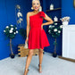 Whitney One Shoulder Bow Detail Mini Dress Red