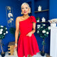 Whitney One Shoulder Bow Detail Mini Dress Red